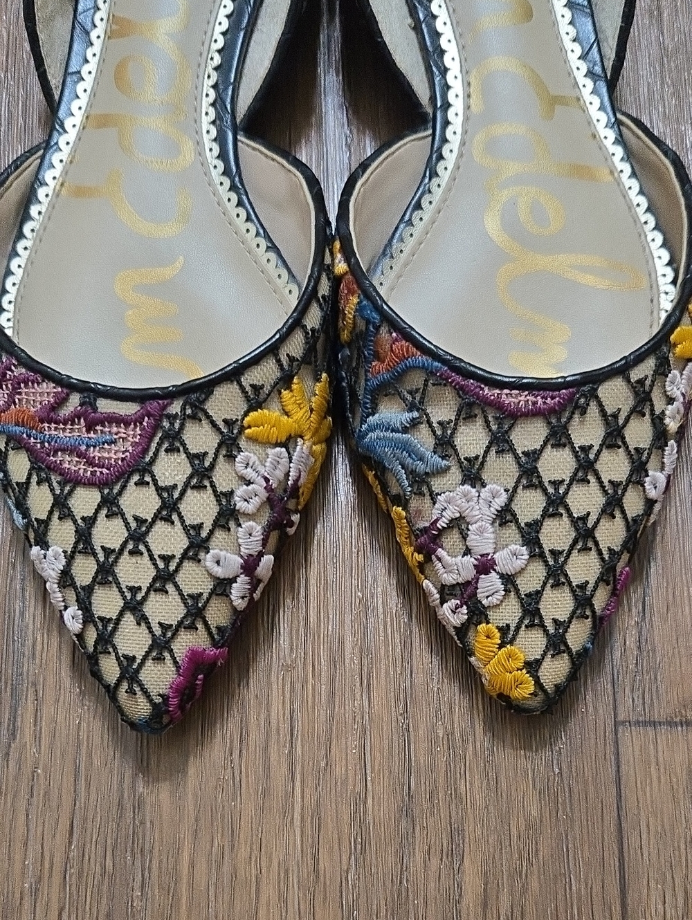 Sam Edelman Floral Embroidered Pointed D'Orsay Flats in Pink, Blue & Yellow - Picture 6 of 6